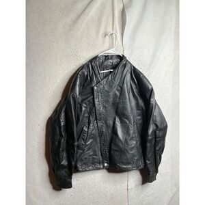 Byrnes & Baker Mens Black Leather Asymmetrical Biker Jacket Style 5292 Size L